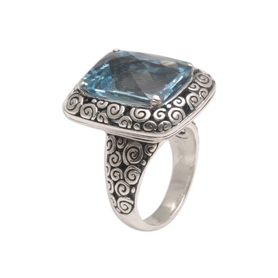 Blue topaz cocktail ring, 'Water Temple' - Eleven Carat Blue Topaz and Silver Cocktail Ring
