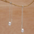 Cultured pearl threader earrings,'Glowing Stalks' - Cultured Pearl and Silver Threader Earrings from Bali