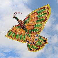 Nylon kite, 'Sukawati Peacock' - Hand-Painted Nylon Peacock Kite from Bali