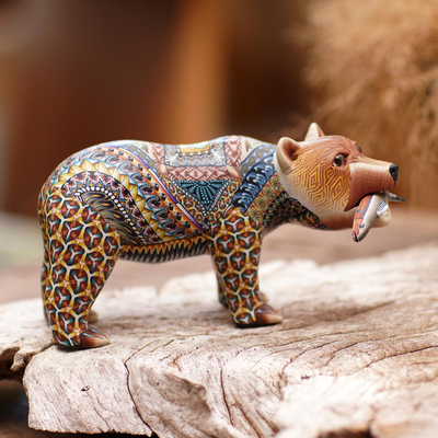 Polymer clay sculpture, 'Successful Grizzly' (6 inch) - Colorful Polymer Clay Bear Sculpture (6 Inch) from Bali