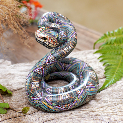 Polymer clay sculpture, 'Rattlesnake' (4.5 inch) - Polymer Clay Rattlesnake Sculpture (4.5 Inch)
