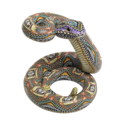 Polymer clay sculpture, 'Rattlesnake' (4.5 inch) - Polymer Clay Rattlesnake Sculpture (4.5 Inch)