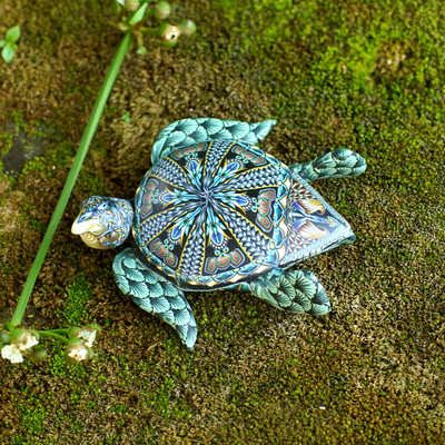 Polymer-Ton-Skulptur, (2,6 Zoll) - Meeresschildkrötenskulptur aus Polymerton (2,6 Zoll) aus Bali
