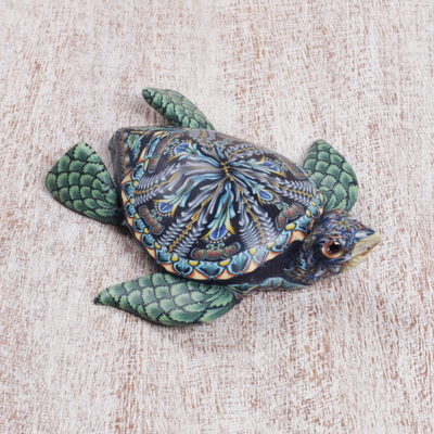 Polymer clay sculpture, 'Vibrant Sea Turtle' (2.6 inch) - Polymer Clay Sea Turtle Sculpture (2.6 inch) from Bali
