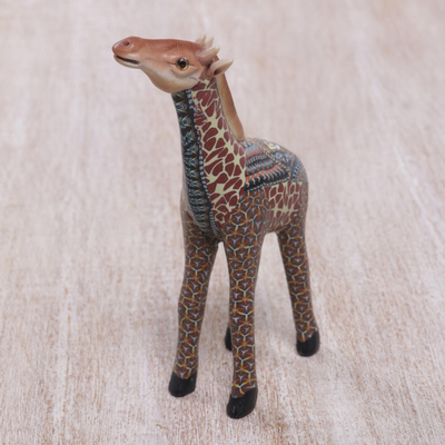 Polymer clay sculpture, 'Vibrant Giraffe' (5 inch) - Handmade Polymer Clay Giraffe Sculpture (5 Inch) from Bali
