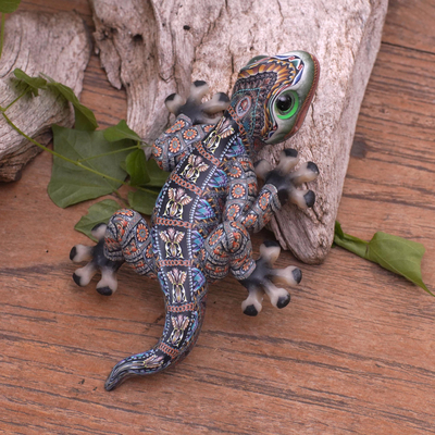 Polymer-Ton-Skulptur, (5,5 Zoll) - Handgefertigte Gecko-Skulptur aus Fimo (5,5 Zoll)