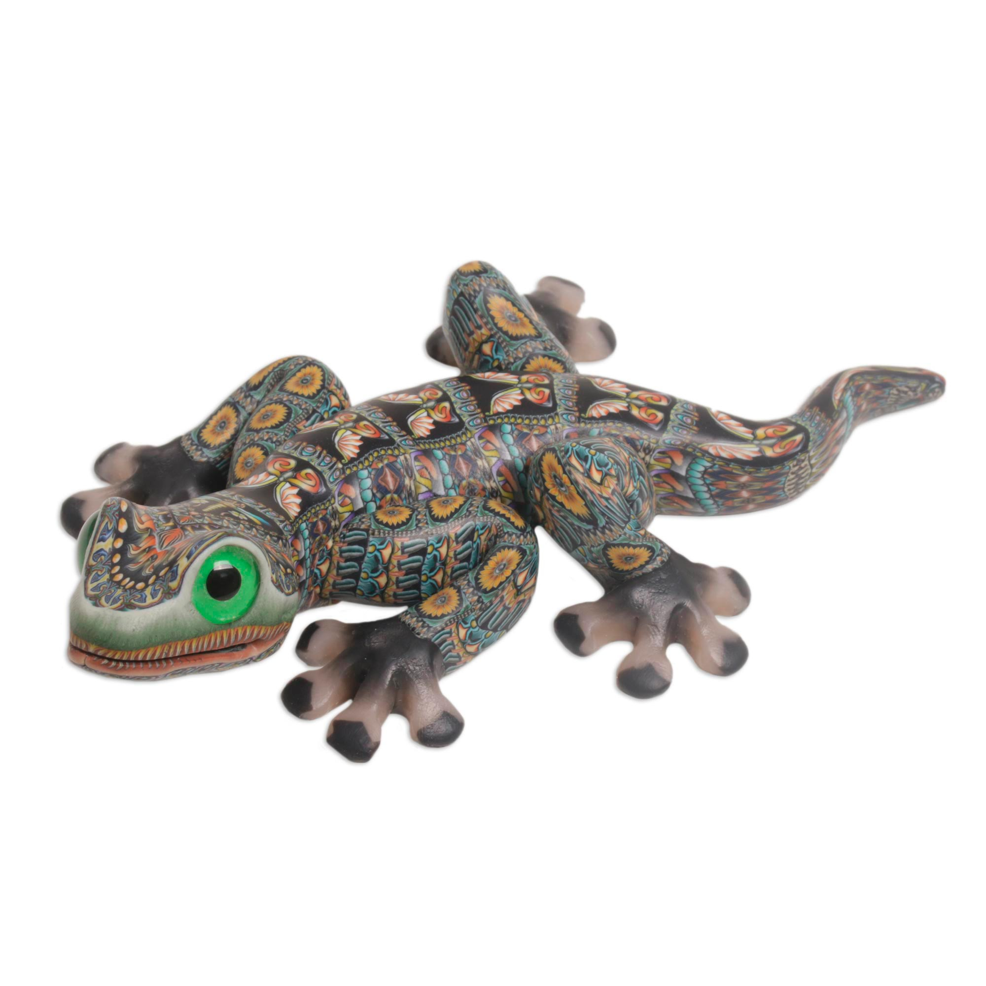 Handcrafted Polymer Clay Gecko Sculpture (5.5 Inch) - Lively Gecko | NOVICA