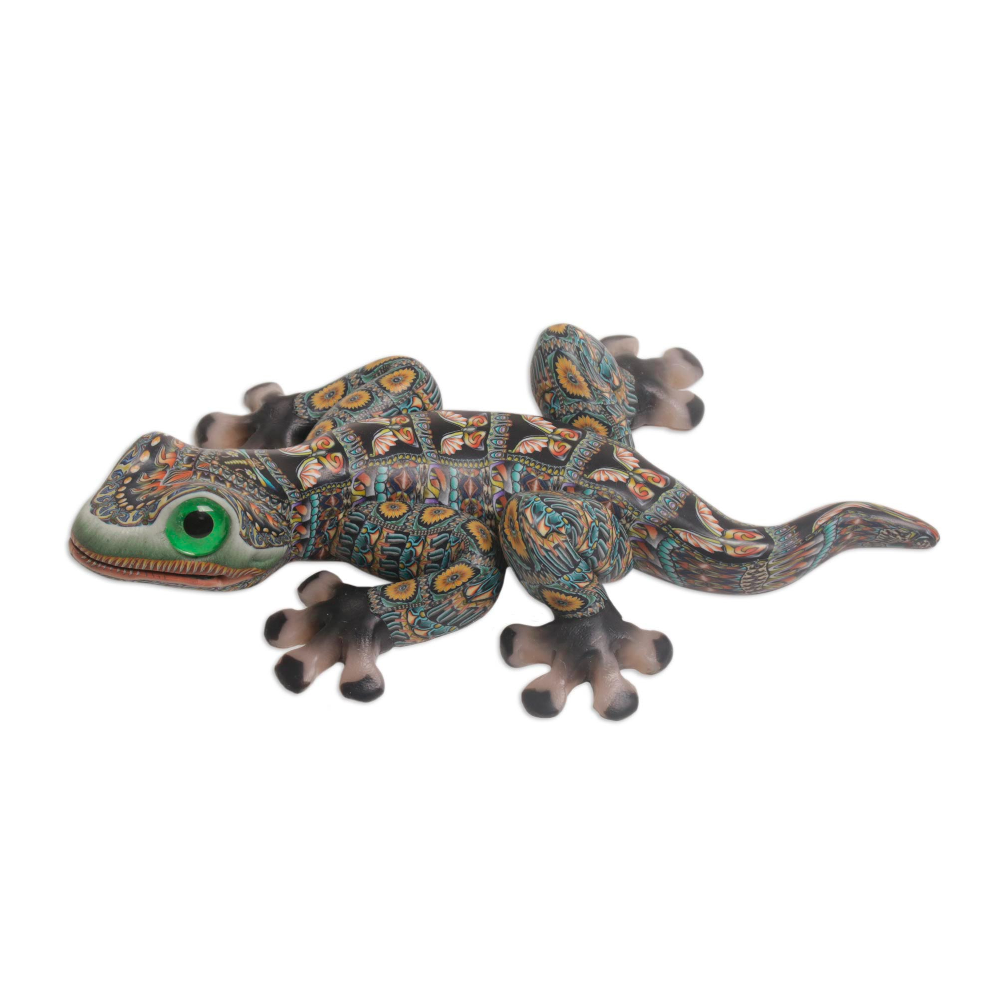 Handcrafted Polymer Clay Gecko Sculpture (5.5 Inch) - Lively Gecko | NOVICA