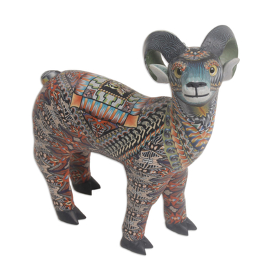 Polymer clay sculpture, 'Vibrant Ram' (4.7 inch) - Colorful Polymer Clay Ram Sculpture (4.7 Inch) from Bali