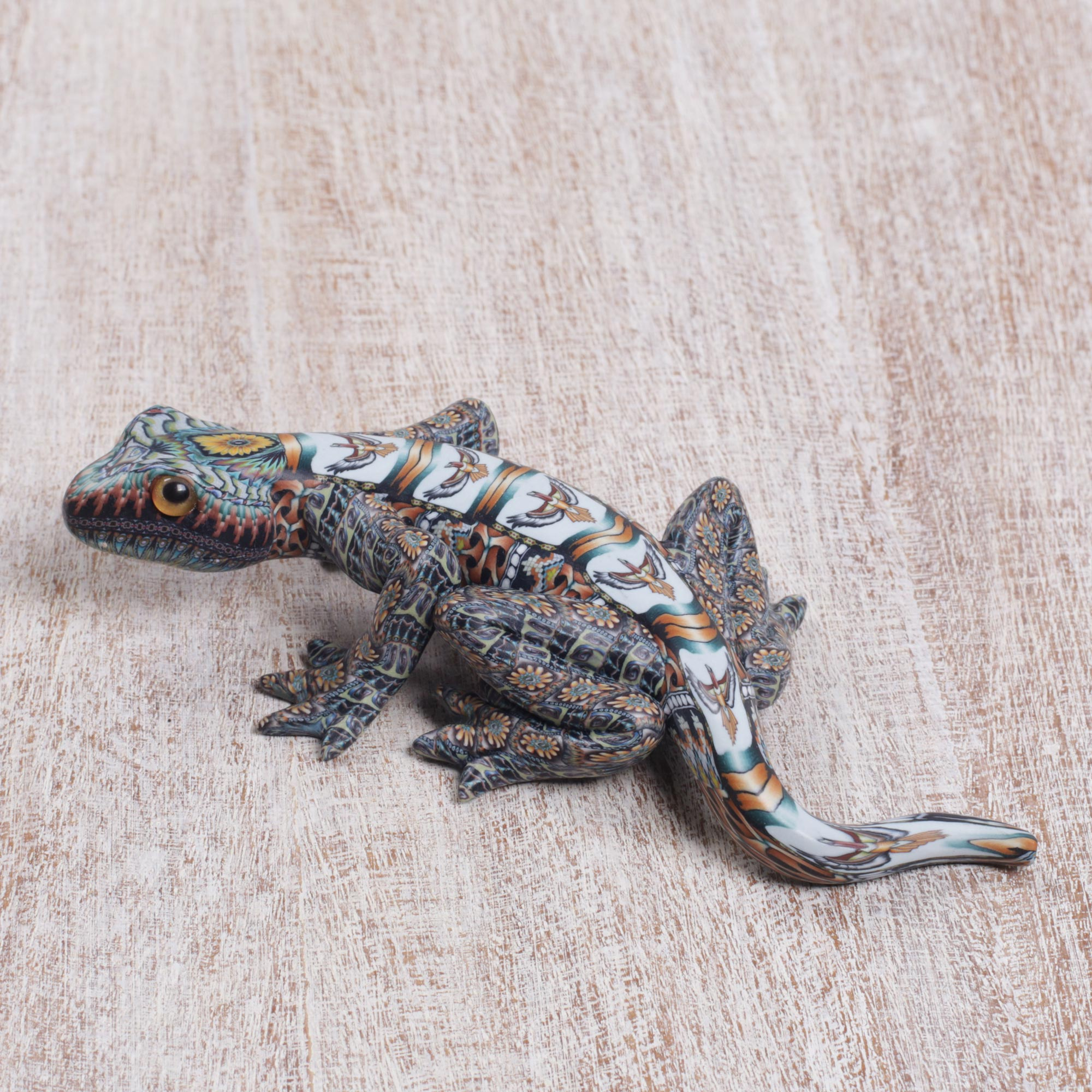 Handmade Polymer Clay Lizard Sculpture (4.3 Inch) - Vibrant Lizard | NOVICA