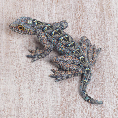 Polymer clay sculpture, 'Vibrant Lizard' (6 inch) - Handmade Polymer Clay Lizard Sculpture (6 Inch) from Bali