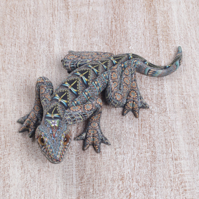 Polymer clay sculpture, 'Vibrant Lizard' (6 inch) - Handmade Polymer Clay Lizard Sculpture (6 Inch) from Bali