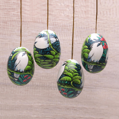 Holzornamente, (4er-Set) - Handbemalte Ornamente von Jalak-Vögeln aus Bali (4er-Set)
