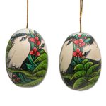 Wood ornaments, 'Jalak Forest' (set of 4) - Hand-Painted Ornaments of Jalak Birds from Bali (Set of 4)