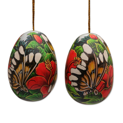 Adornos de madera (juego de 4) - Adornos de mariposas de Bali pintados a mano (juego de 4)