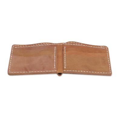 Men's leather wallet, 'Natural Balance' - Classic Light Brown Men's Leather Bifold Wallet