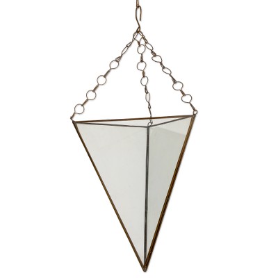 Glass and brass hanging terrarium, 'Eden Pyramid' (18 inch) - Glass and Brass 18 Inch Hanging Terrarium from Java