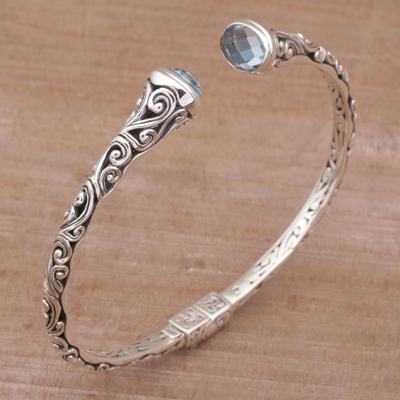 Blue topaz cuff bracelet, 'Eden Vines' - Blue Topaz and Sterling Silver Cuff Bracelet from Bali