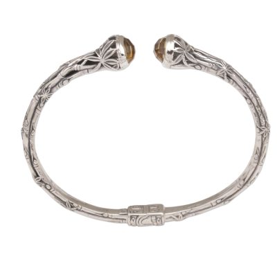Citrine cuff bracelet, 'Bedugul Bamboo' - Sterling and Citrine Silver Bamboo Cuff Bracelet from Bali