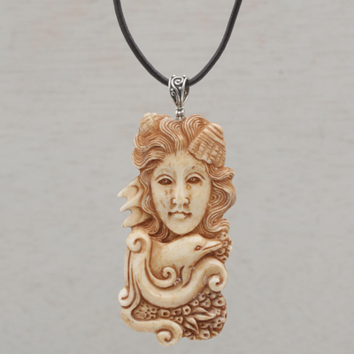 Bone pendant necklace, 'Ocean Royalty' - Handcrafted Ocean-Themed Bone Pendant Necklace from Bali