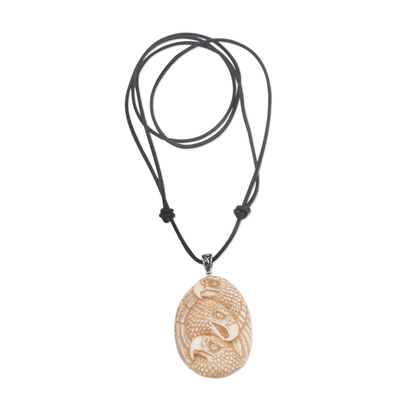Bone pendant necklace, 'Eagle Trio' - Handcrafted Eagle-Themed Bone Pendant Necklace from Bali