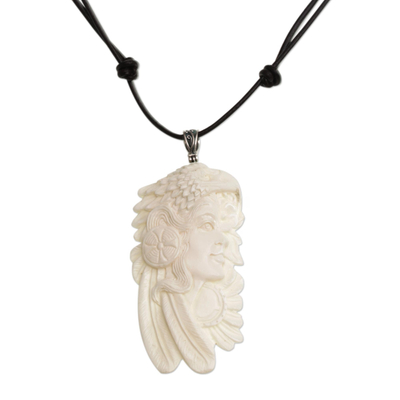 Bone pendant necklace, 'Courageous Woman' - Handcrafted Bird-Themed Bone Pendant Necklace form Bali
