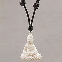 Bone pendant necklace, Peaceful as Buddha