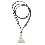 Bone pendant necklace, 'Peaceful as Buddha' - Handcrafted Bone Buddha Pendant Necklace from Bali