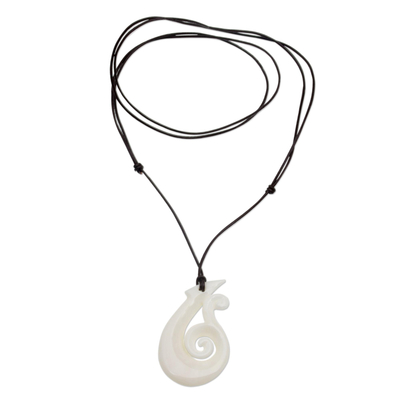 Handcrafted Swirl Motif Bone Pendant Necklace from Bali