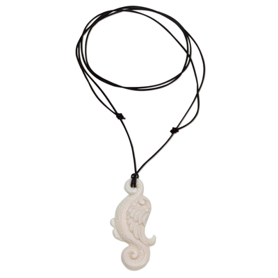Handcrafted Wing-Shaped Bone Pendant Necklace from Bali