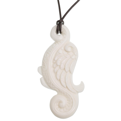 Bone pendant necklace, 'Fantastic Angel' - Handcrafted Wing-Shaped Bone Pendant Necklace from Bali