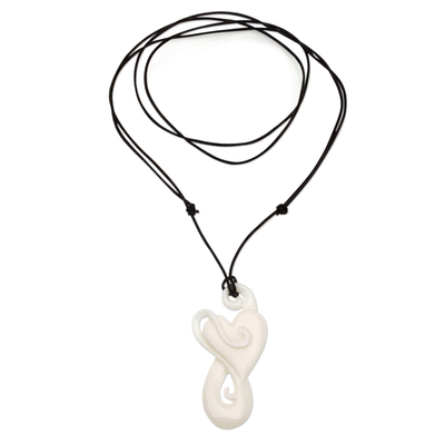 Handcrafted Heart-Shaped Bone Pendant Necklace from Bali