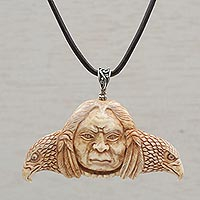 Bone pendant necklace, 'Untethered Spirit' - Handcrafted Spiritual Bone Pendant Necklace from Bali