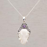 Amethyst pendant necklace, 'Elephant Emergence'