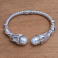 Cultured pearl cuff bracelet, 'Songket Glow'