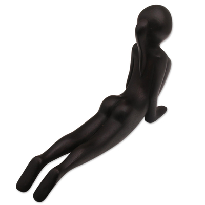 estatuilla de madera - Estatuilla de madera firmada de Yoga Cobra Pose en negro