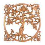 Wood wall relief panel, 'Thorny Thistle' - Floral Wood Wall Relief Panel from Bali Artisan