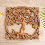Wood wall relief panel, 'Thorny Thistle' - Floral Wood Wall Relief Panel from Bali Artisan