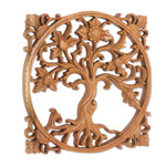Wood wall relief panel, 'Thorny Thistle' - Floral Wood Wall Relief Panel from Bali Artisan