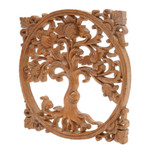 Wood wall relief panel, 'Thorny Thistle' - Floral Wood Wall Relief Panel from Bali Artisan