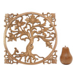 Wood wall relief panel, 'Thorny Thistle' - Floral Wood Wall Relief Panel from Bali Artisan