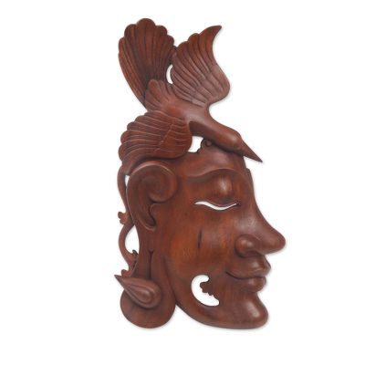 Wood wall sculpture, 'Fly Away Woman' - Surreal Carved Wood Wall Sculpture of Woman and Bird