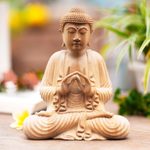 Crocodile wood statuette, 'Gesture of Teaching' - Unique Wood Buddha Sculpture in Vitarka Mudra Pose