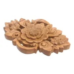 Wood wall relief panel, 'Lotus Crest' - Lotus Flower Wall Relief Panel in Hand Carved Suar Wood