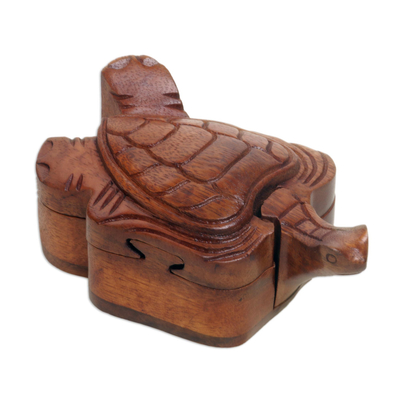 caja de rompecabezas de madera - Caja de rompecabezas de madera con motivo de tortuga tallada a mano en Bali