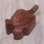 Wood puzzle box, 'Gliding Turtle' - Turtle Motif Wood Puzzle Box Hand Carved in Bali