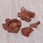 Wood puzzle box, 'Gliding Turtle' - Turtle Motif Wood Puzzle Box Hand Carved in Bali