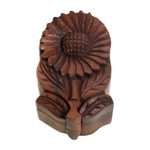 Wood puzzle box, 'Sunflower Secret' - Hand Carved Wood Sunflower Puzzle Box from Bali