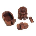 Wood puzzle box, 'Sunflower Secret' - Hand Carved Wood Sunflower Puzzle Box from Bali