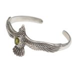 Peridot cuff bracelet, 'Spirit Hawk' - Peridot Hawk Motif Cuff Bracelet in Sterling Silver